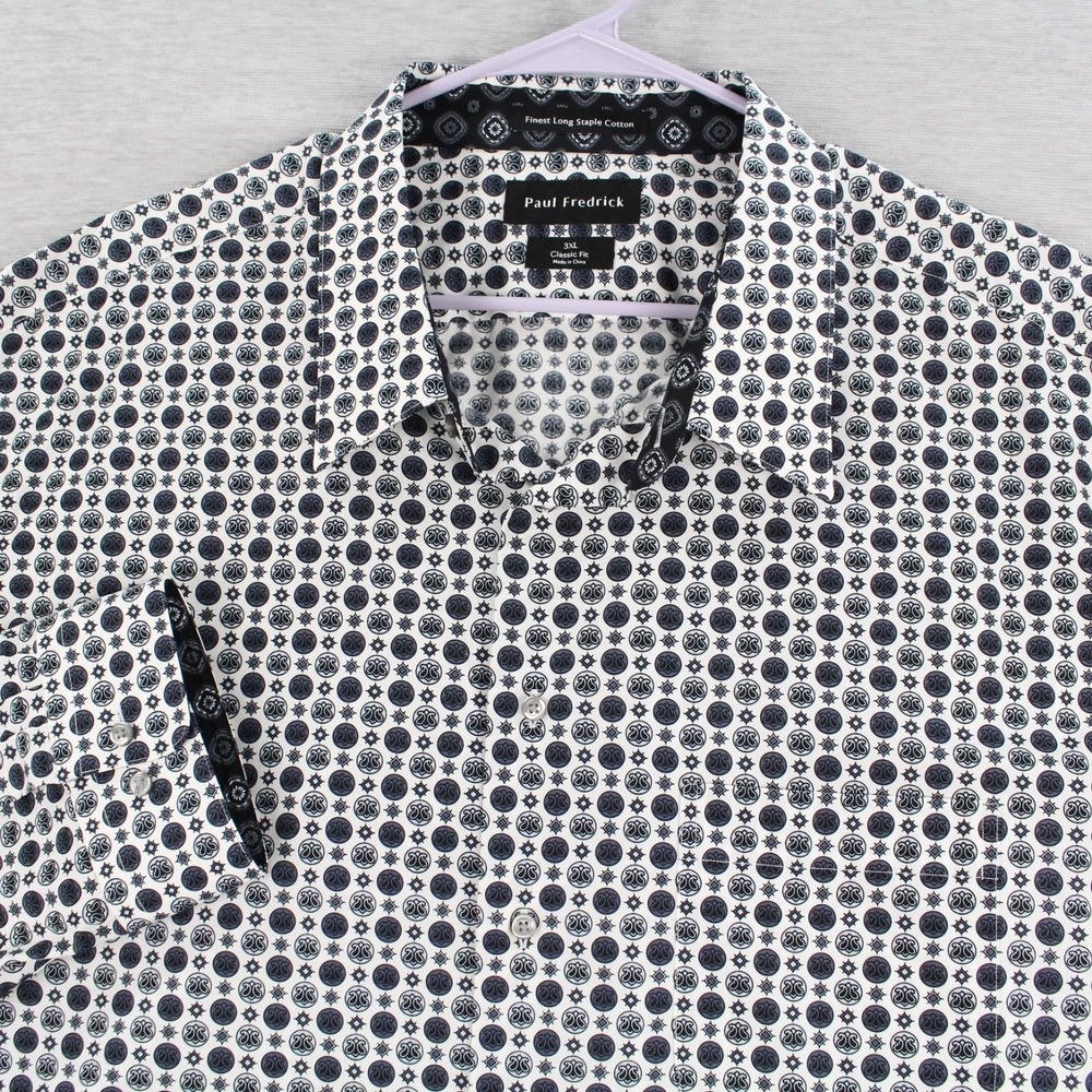 Paul Fredrick Shirt Mens 3XL Black White Classic Fit Long Sleeve Button Up NEW